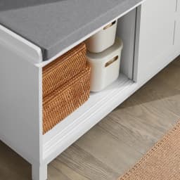 SoBuy FSR86-W storage bench with upholstered cushion, low cabinet, entryway, shoe chest of drawers, with 2 sliding doors