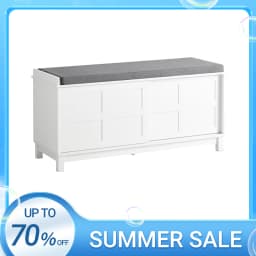 SoBuy FSR86-W storage bench with upholstered cushion, low cabinet, entryway, shoe chest of drawers, with 2 sliding doors
