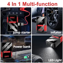 EAFC 4 In1 150PSI Pump Air Compressor Jump Starter 8000mAh Power Bank 1200A Emergency Battery Boost Digital Tire Inflator