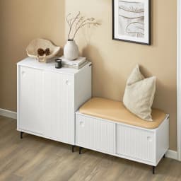 Sobuy Fsr116-W Shoe Bench with Seating Surface and Sliding Doors, Storage Bench, Shoe Chest, Hallway Bench, Seating Dresser, Shoe Rack