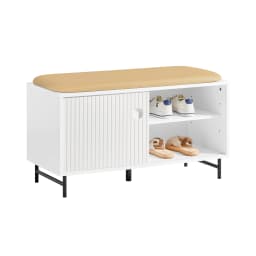 Sobuy Fsr116-W Shoe Bench with Seating Surface and Sliding Doors, Storage Bench, Shoe Chest, Hallway Bench, Seating Dresser, Shoe Rack