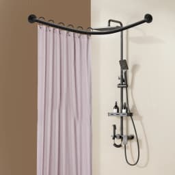 Shower Curtain Rail L Shape No Drilling Shower Rail Corner Bathtub Stainless Steel Telescopic Rod with Shower Curtain Rings