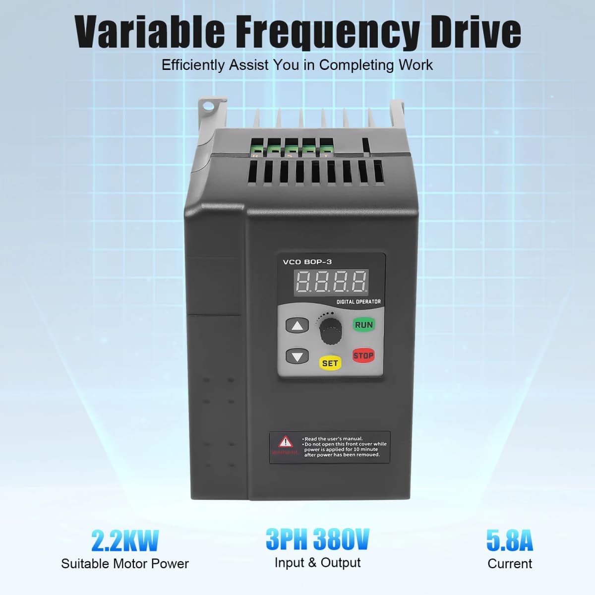 Variable Frequency Drive 164ft Remote Control 8-Way Protective System VFD Converter Inverter Suitable for 2.2KW Power Motor