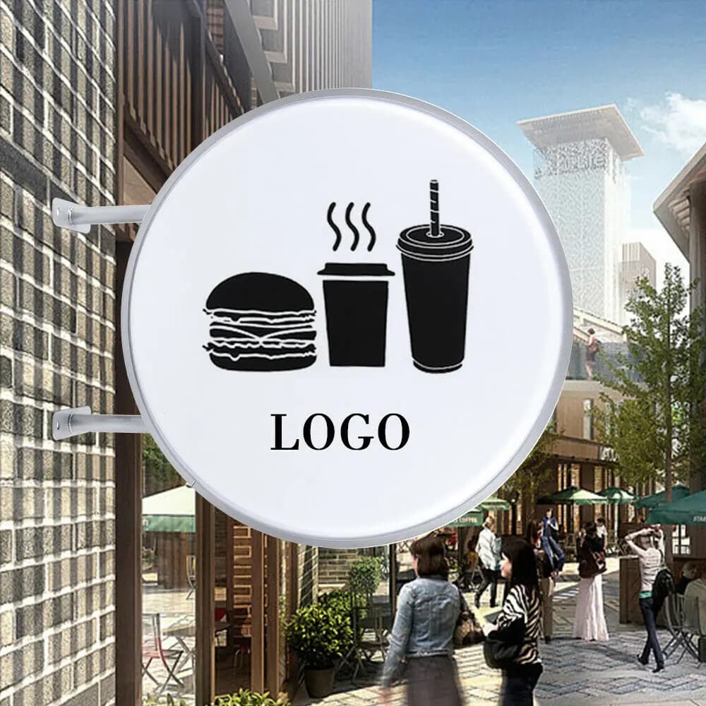 24 Inch LED Double-sided Round Light Box Advertising Light Box Circular Flat 60cm IP65 for Restaurants, Takeaways, Shops,Etc.