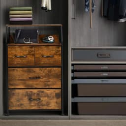 Chest of Drawers with 4 Drawers, Sideboard with 4 Foldable Fabric Drawers & Metal Frame, for Living Room,Bedroom,60 x 39 x 96 cm