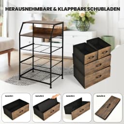 Chest of Drawers with 4 Drawers, Sideboard with 4 Foldable Fabric Drawers & Metal Frame, for Living Room,Bedroom,60 x 39 x 96 cm