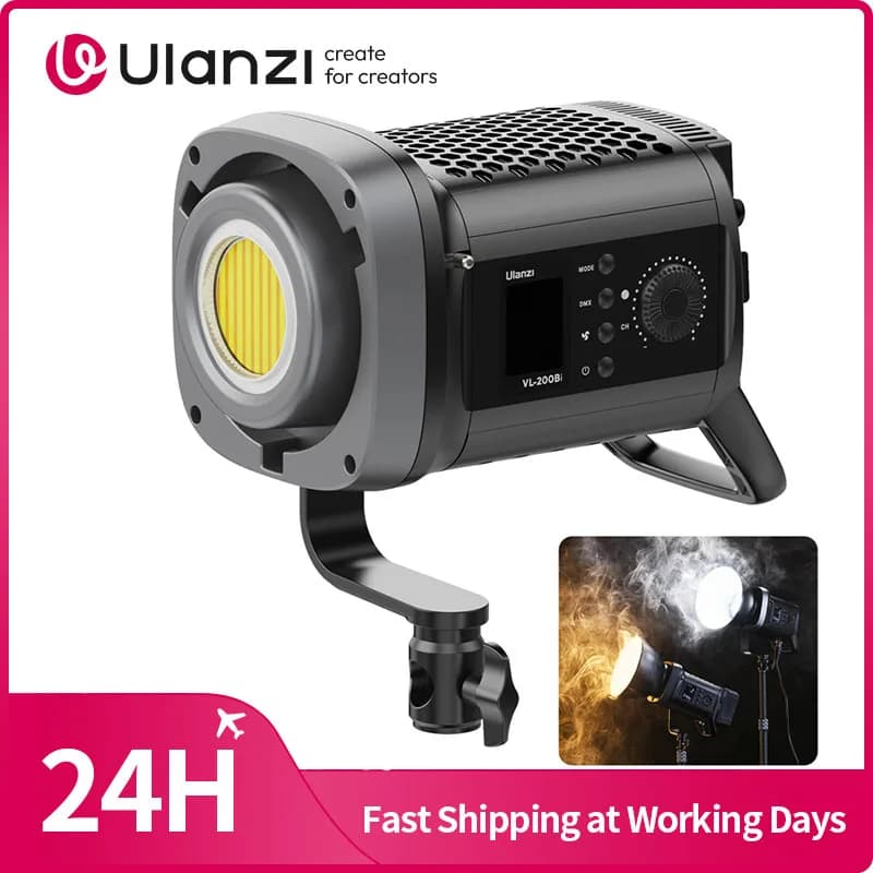 Ulanzi VL-200Bi 200W Bicolor V-Mount COB Video Light Fill Light 2700-6500K Bowens Mount COB Light with Cooling Fan