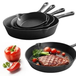 Cast Iron Cookware 4pcs Set,uncoated Chefs Pan Pre-Seasoned Frying Pans Safe Rust-Resistant Even Heat Distribution 14/16/20/26cm