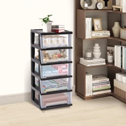 15.7*13inch 5 Plastic Drawer Storage Black Organizer Drawer Cart Durable Floor Mount Stylish for Organizing Book Drawing