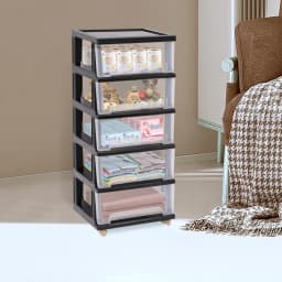 15.7*13inch 5 Plastic Drawer Storage Black Organizer Drawer Cart Durable Floor Mount Stylish for Organizing Book Drawing