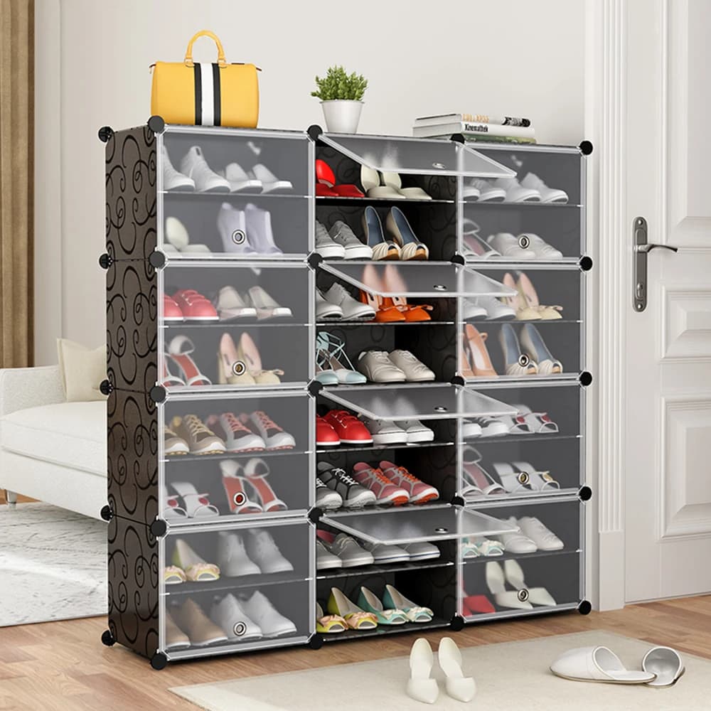 Shoe Cabinet Shelf Made of Plastic with Plastic Door, 24 Cubic Meters, 8 Levels and 12 Doors, 120*30*120 cm
