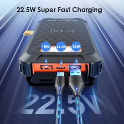 PD 22.5 W Solar Power Bank 26800mAh Fast Solar Charger QC 3.0,3 Outputs,4 Foldable Panels Charges External Battery,Camping Light
