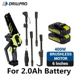 Drillpro 2-IN-1 Cordless Saw Brushless Motor Tree Trimmer 6 Inch Chainsaw with Telescopic Extension Pole for Power Tools