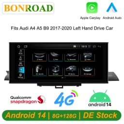 Bonroad 1920*720P 12.3 ''Screen Qualcomm Android 14 Auto Wireless Carplay Car Radio For Audi A4 B9 A5 2017-2020 Car Radio Stereo