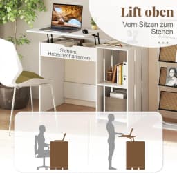 Desk with Liftable Top, Small Computer Desk, Extendable Children's Desk with 2 Open Compartments, Modern Office Table, PC Table