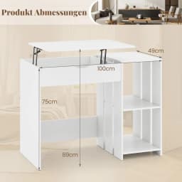 Desk with Liftable Top, Small Computer Desk, Extendable Children's Desk with 2 Open Compartments, Modern Office Table, PC Table