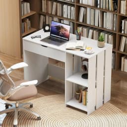 Desk with Liftable Top, Small Computer Desk, Extendable Children's Desk with 2 Open Compartments, Modern Office Table, PC Table