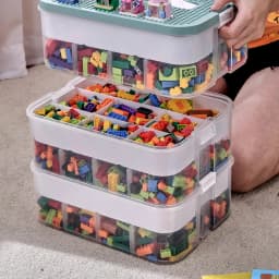 3 Layers Building Blocks Toys Storage Box for Lids Brick Shaped Plastic Kids Bin Child Toy Containers Sundries Stackable