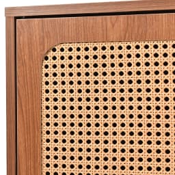 KOMHTOM chest of drawers with 2 doors and 3 drawers, rattan door chest of drawers with push box, Walnut
