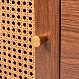 KOMHTOM chest of drawers with 2 doors and 3 drawers, rattan door chest of drawers with push box, Walnut
