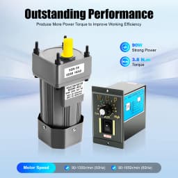 Geared Motor with Speed Controller 90W 220V Aluminum Alloy 40cr Steel 0-90r/min 1:5 Ratio 3.8nm Torque IP54 60dB