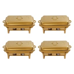 4Pcs 7.5L Buffet Warmer Dishes Gold Dishes Set 410 Stainless Steel w/4 Serving Tongs Food Warmers for Cafeterias, Party