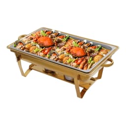 4Pcs 7.5L Buffet Warmer Dishes Gold Dishes Set 410 Stainless Steel w/4 Serving Tongs Food Warmers for Cafeterias, Party