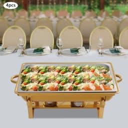 4Pcs 7.5L Buffet Warmer Dishes Gold Dishes Set 410 Stainless Steel w/4 Serving Tongs Food Warmers for Cafeterias, Party