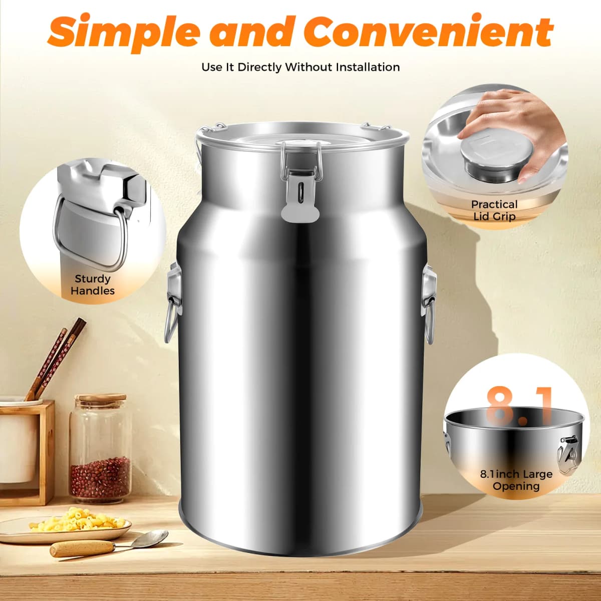 Milk Jug Leak-Proof Lid 201 Stainless Steel Milk Jug Transport Jug Stainless Steel Container with Silicone Seal (18L)