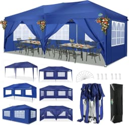 3x6m Folding Pavilion Waterproof Stable Party Tent with 6 Side Panels Pop-up Garden Canopy 3 Height Adjustable for Beach,Wedding