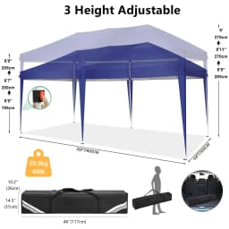 3x6m Folding Pavilion Waterproof Stable Party Tent with 6 Side Panels Pop-up Garden Canopy 3 Height Adjustable for Beach,Wedding