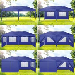 3x6m Folding Pavilion Waterproof Stable Party Tent with 6 Side Panels Pop-up Garden Canopy 3 Height Adjustable for Beach,Wedding