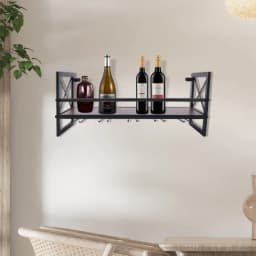 Bar Wine Shelf Wall-Mounted Decor Iron Wine Rack Bottle Champagne Glass Holder Shelves Bar Home Party