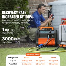 SucceBuy 1HP Refrigerant Recovery Machine Dual Cylinder Portable AC Recovery Machine with 3000rpm Brushless Motor for Automotive
