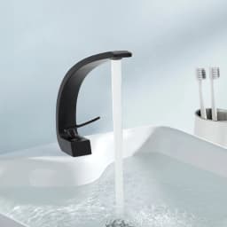 Waterfall Basin Mixer Tap,Bathroom Faucet,Single Lever Modern Simplicity Kitchen Faucet Cold Hot for Bathroom Guest Toilet Black