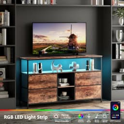 Anajqaqia Vintage TV Cabinet, Upholstered Drawer Unit, Living Room Storage Cabinet with LED Lighting and 4 Storage Drawers