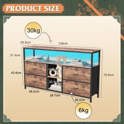 Anajqaqia Vintage TV Cabinet, Upholstered Drawer Unit, Living Room Storage Cabinet with LED Lighting and 4 Storage Drawers