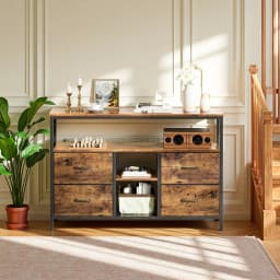 Anajqaqia Vintage TV Cabinet, Upholstered Drawer Unit, Living Room Storage Cabinet with LED Lighting and 4 Storage Drawers