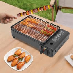 2200W Table Gas Grill, Portable Gas Grill W/ Grease Container& Carrying Bag, Camping Cooker Set for Terrace, Balcony& Garden