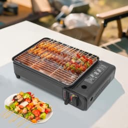 2200W Table Gas Grill, Portable Gas Grill W/ Grease Container& Carrying Bag, Camping Cooker Set for Terrace, Balcony& Garden