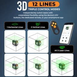 CIGMAN CM-S05 12 Lines Laser Level, Gesture Control, 3 × 360° Green Laser, ±3° Self-Leveling, LCD Real-Time Display, IP54