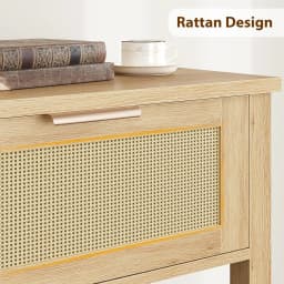 2-Tier Boho Rattan Wooden Entrance Console Table 2 Drawers 2 Shelves Narrow Sofa Table for Living Room Hallway Entrance