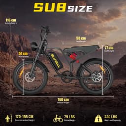 DEEPOWER SU8 250W All-Terrain Electric Bike with 52V 20Ah Removable High-Performance Battery 7-Speed Electric Bicycle Hydraulic Brakes Dual Shock Absorption LED Smart Instrument Panel 20-inch Wide Tires Unisex Urban Commuting Ebike