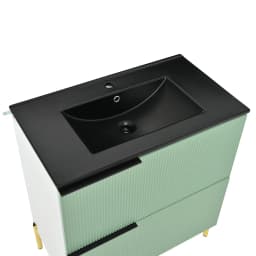 Green Freestanding Bathroom Vanity with Ceramic Single Sink MDF Bathroom Sink Cabinet Multifunctional Bathroom Storage Organizer
