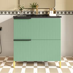Green Freestanding Bathroom Vanity with Ceramic Single Sink MDF Bathroom Sink Cabinet Multifunctional Bathroom Storage Organizer