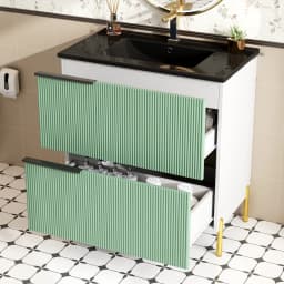 Green Freestanding Bathroom Vanity with Ceramic Single Sink MDF Bathroom Sink Cabinet Multifunctional Bathroom Storage Organizer