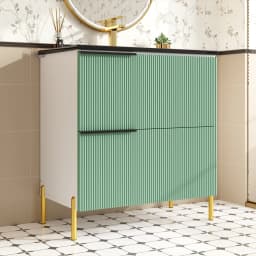 Green Freestanding Bathroom Vanity with Ceramic Single Sink MDF Bathroom Sink Cabinet Multifunctional Bathroom Storage Organizer