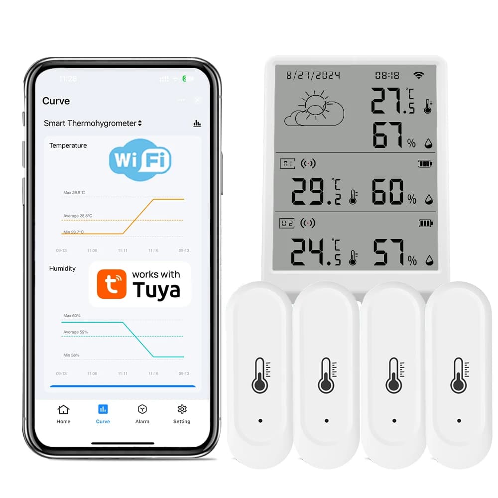 Tuya WiFi Weather Station Temperature Humidity Sensor Smart Thermohygrometer Kit and 433mhz Thermohygrometer with App Alert