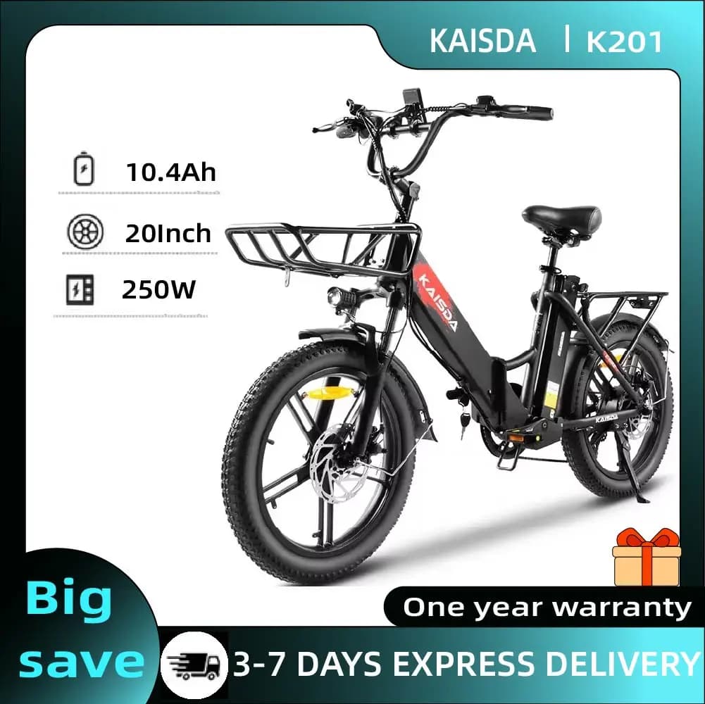 KAISDA K201 Adult Women Electric Bike 250W Motor Electric Bike 36V10.4Ah Battery 20 Inch Rubber Tire Mountain Snow Electric Bike