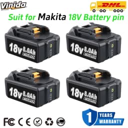 VINIDA BL1860B 1/2/4P 8.0Ah 18V Lithium Battery Replace for Makita BL1860 BL1850B BL1840B BL1830 BL1820 BL1815B Tool Battery pin